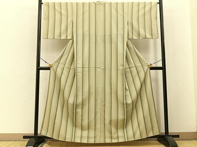平和屋着物●本塩沢 縞 正絹 逸品 BAAW5197hj