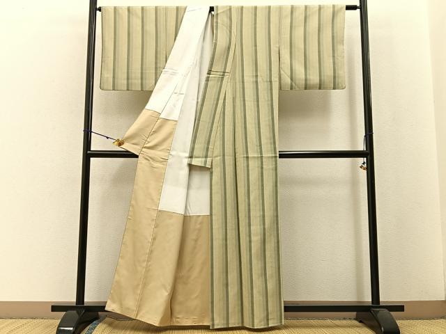 平和屋着物●本塩沢 縞 正絹 逸品 BAAW5197hj