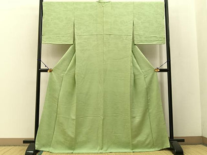 平和屋着物●上質な色無地 東海道五拾三次地紋 若菜色 正絹 逸品 BAAW5198hj