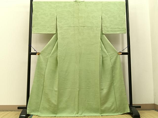 平和屋着物●上質な色無地 東海道五拾三次地紋 若菜色 正絹 逸品 BAAW5198hj