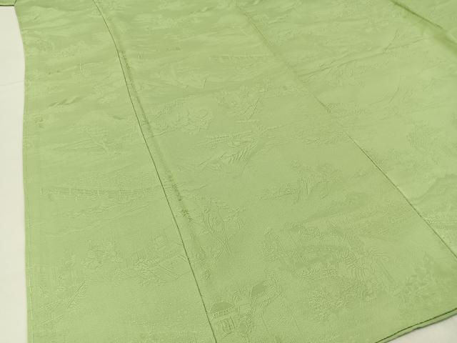 平和屋着物●上質な色無地 東海道五拾三次地紋 若菜色 正絹 逸品 BAAW5198hj