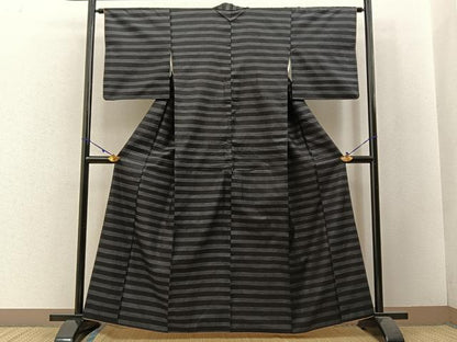 平和屋着物●本場大島紬 横縞 正絹 逸品 BAAW5199hj