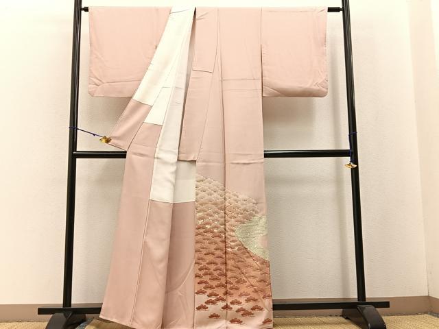 平和屋着物■豪華色留袖 駒刺繍 浜松文 金彩 正絹 逸品 BAAW5215hj