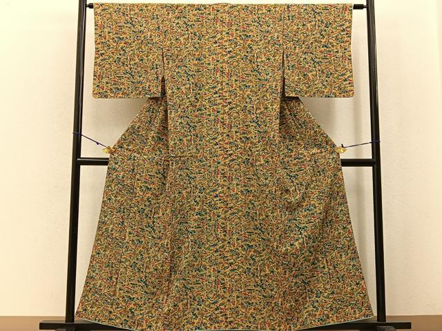 平和屋着物■上質な小紋 風景更紗花文 正絹 逸品 BAAW5241hj