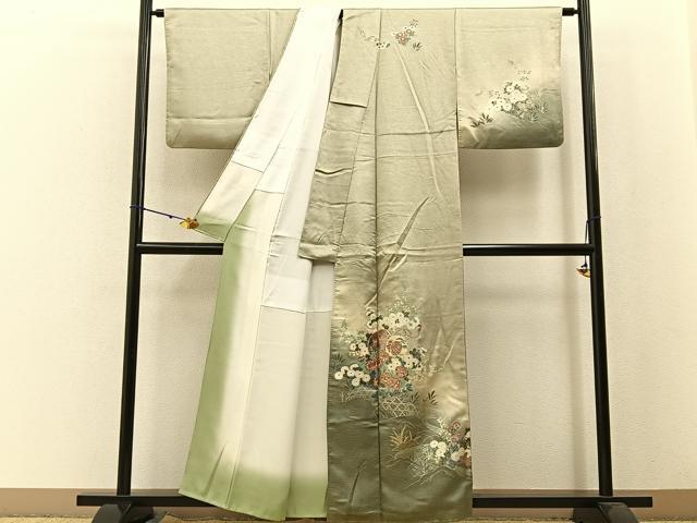 平和屋着物■訪問着 鼓花文 暈し染め 銀彩 正絹 逸品 BAAW5244hj