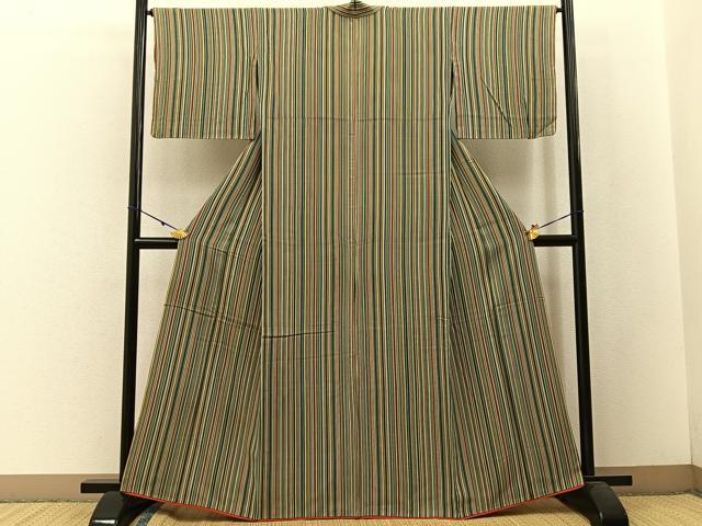 平和屋着物■上質な小紋 縞 胴抜き仕立て 正絹 逸品 BAAW5245hj