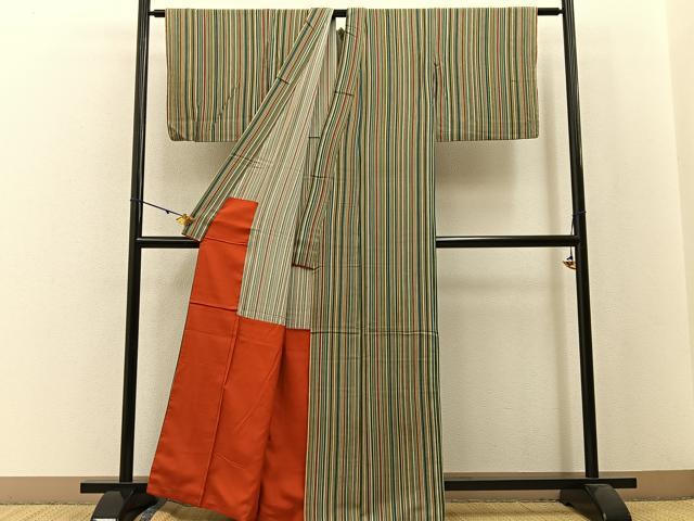 平和屋着物■上質な小紋 縞 胴抜き仕立て 正絹 逸品 BAAW5245hj