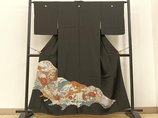 平和屋着物■豪華黒留袖 松竹梅 流水有職花文 金彩 正絹 逸品 BAAW5246hj
