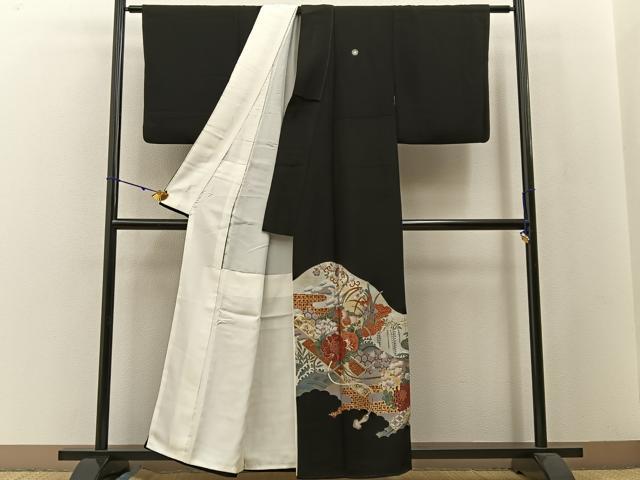 平和屋着物■豪華黒留袖 松竹梅 流水有職花文 金彩 正絹 逸品 BAAW5246hj