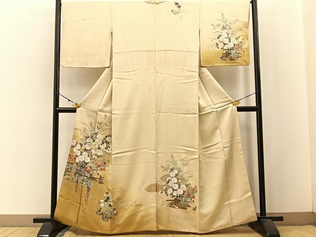 平和屋着物■訪問着 雲重ね菊花文 暈し染め 金彩 正絹 逸品 BAAW5308hj