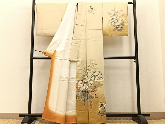 平和屋着物■訪問着 雲重ね菊花文 暈し染め 金彩 正絹 逸品 BAAW5308hj