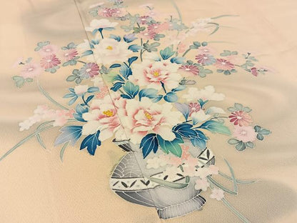 平和屋着物■訪問着 友禅 流水花陶器文 暈し染め 正絹 逸品 BAAW5332hj