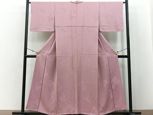 平和屋着物■上質な色無地 雲隠れ亀甲花地紋 薄柿色 正絹 逸品 BAAW5339hj