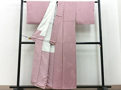 平和屋着物■上質な色無地 雲隠れ亀甲花地紋 薄柿色 正絹 逸品 BAAW5339hj