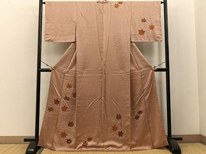 平和屋着物■訪問着　手描き　芝草楓文　正絹　逸品　BAAW5342hj
