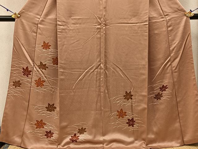 平和屋着物■訪問着　手描き　芝草楓文　正絹　逸品　BAAW5342hj