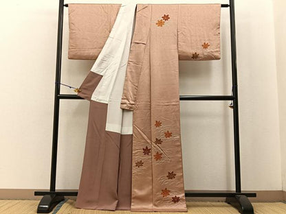 平和屋着物■訪問着　手描き　芝草楓文　正絹　逸品　BAAW5342hj