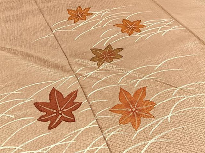 平和屋着物■訪問着　手描き　芝草楓文　正絹　逸品　BAAW5342hj