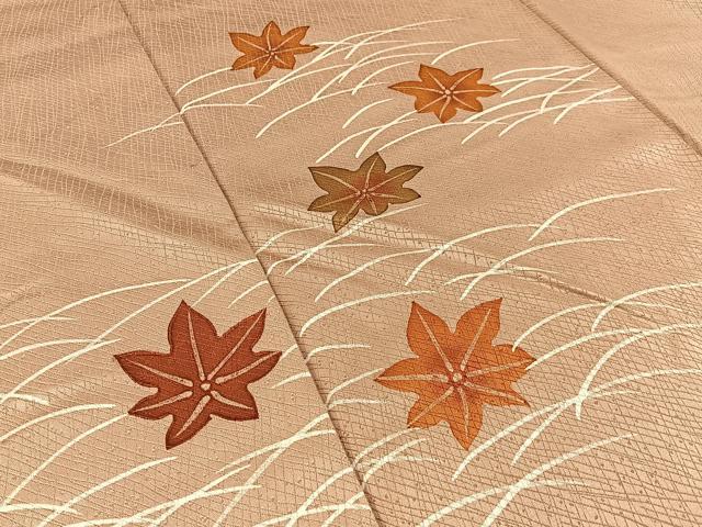 平和屋着物■訪問着　手描き　芝草楓文　正絹　逸品　BAAW5342hj