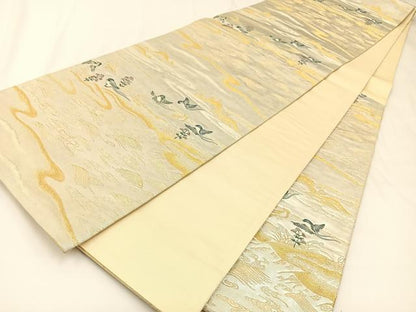 平和屋着物◎六通柄袋帯　流水花鳥文　金銀糸　正絹　逸品　BAAW5362hj