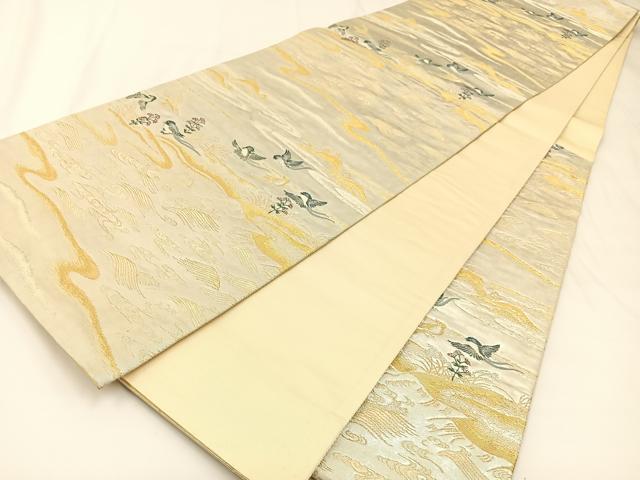平和屋着物◎六通柄袋帯　流水花鳥文　金銀糸　正絹　逸品　BAAW5362hj