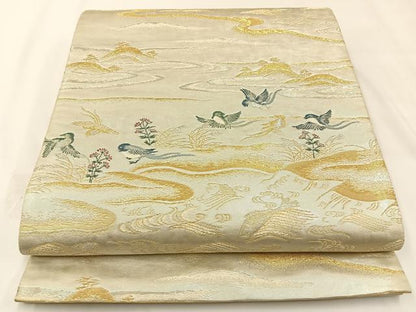 平和屋着物◎六通柄袋帯　流水花鳥文　金銀糸　正絹　逸品　BAAW5362hj