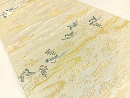 平和屋着物◎六通柄袋帯　流水花鳥文　金銀糸　正絹　逸品　BAAW5362hj