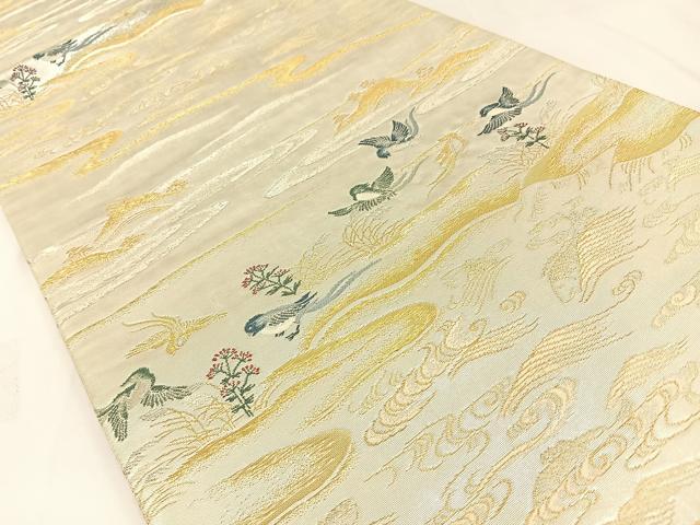 平和屋着物◎六通柄袋帯　流水花鳥文　金銀糸　正絹　逸品　BAAW5362hj