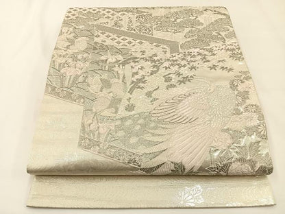 平和屋着物◎太鼓柄袋帯　唐織　王朝屏風小袖文様　プラチナ箔　正絹　逸品　BAAW5363hj