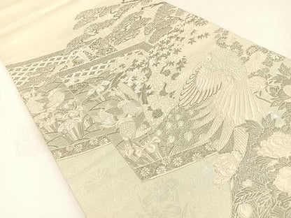 平和屋着物◎太鼓柄袋帯　唐織　王朝屏風小袖文様　プラチナ箔　正絹　逸品　BAAW5363hj
