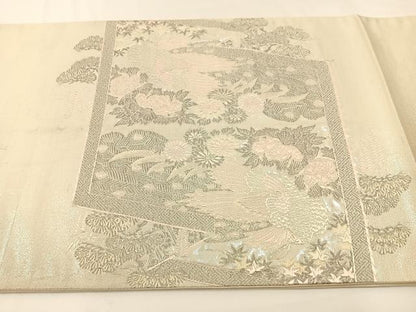 平和屋着物◎太鼓柄袋帯　唐織　王朝屏風小袖文様　プラチナ箔　正絹　逸品　BAAW5363hj