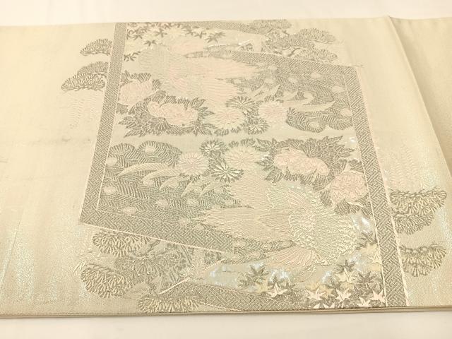 平和屋着物◎太鼓柄袋帯　唐織　王朝屏風小袖文様　プラチナ箔　正絹　逸品　BAAW5363hj