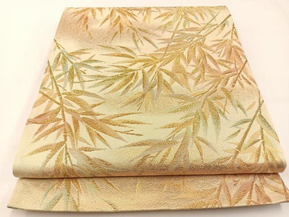 平和屋着物◎六通柄袋帯　笹竹文　金糸　正絹　逸品　BAAW5374hj