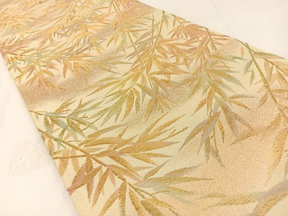 平和屋着物◎六通柄袋帯　笹竹文　金糸　正絹　逸品　BAAW5374hj