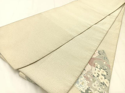平和屋着物◎太鼓柄袋帯　綴れ　地紙孔雀花文　銀彩　正絹　逸品　BAAW5383hj