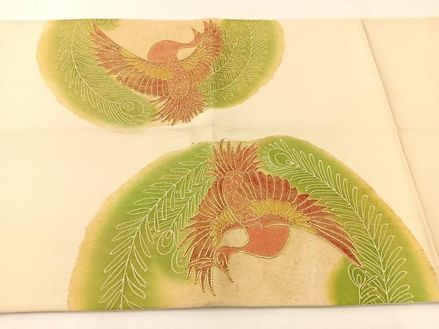 平和屋着物◎太鼓柄袋帯　駒刺繍　鳳凰　金彩　引箔　正絹　逸品　BAAW5384hj
