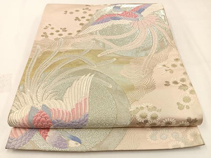 平和屋着物◎六通柄袋帯 唐織 佳鳥舞姿 銀糸 引箔 正絹 逸品 BAAW5385hj