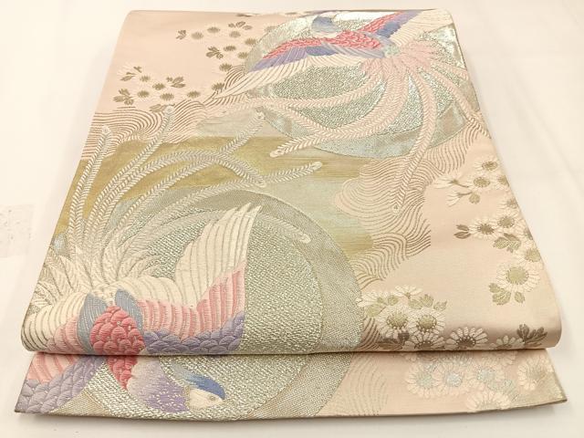 平和屋着物◎六通柄袋帯 唐織 佳鳥舞姿 銀糸 引箔 正絹 逸品 BAAW5385hj