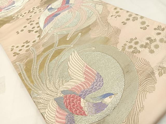 平和屋着物◎六通柄袋帯 唐織 佳鳥舞姿 銀糸 引箔 正絹 逸品 BAAW5385hj