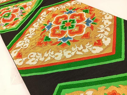 平和屋着物◎六通柄袋帯　唐織　菱宝相華文　黒地　金銀糸　正絹　逸品　BAAW5391hj