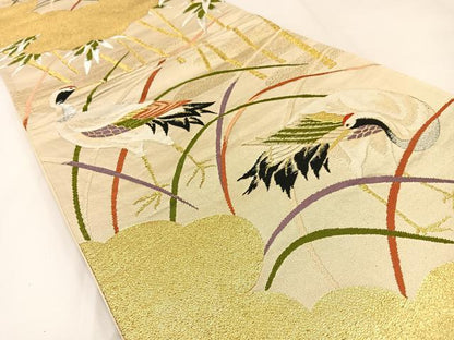 平和屋着物◎六通柄袋帯 唐織 群鶴 金銀糸 正絹 逸品 BAAW5407hj