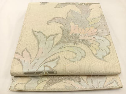 平和屋着物◎六通柄袋帯 更紗花文 銀糸 正絹 逸品 BAAW5408hj