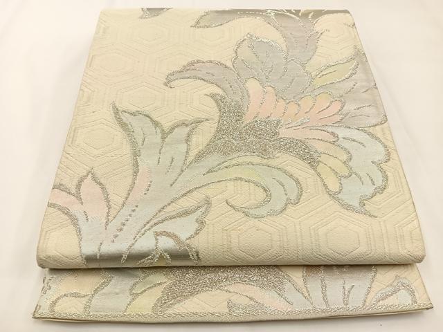 平和屋着物◎六通柄袋帯 更紗花文 銀糸 正絹 逸品 BAAW5408hj