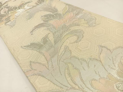 平和屋着物◎六通柄袋帯 更紗花文 銀糸 正絹 逸品 BAAW5408hj