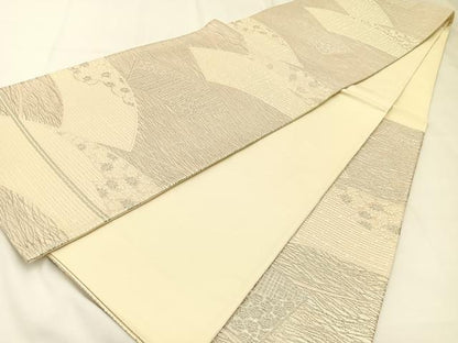 平和屋着物◎六通柄袋帯　唐織　地紙花文　銀糸　正絹　逸品　BAAW5410hj