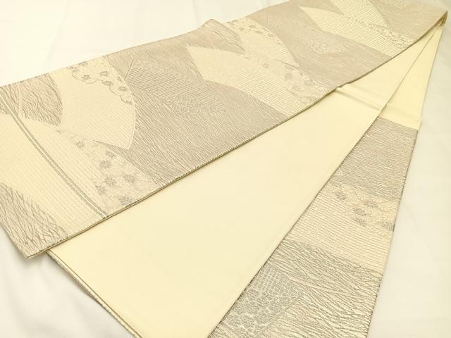 平和屋着物◎六通柄袋帯　唐織　地紙花文　銀糸　正絹　逸品　BAAW5410hj