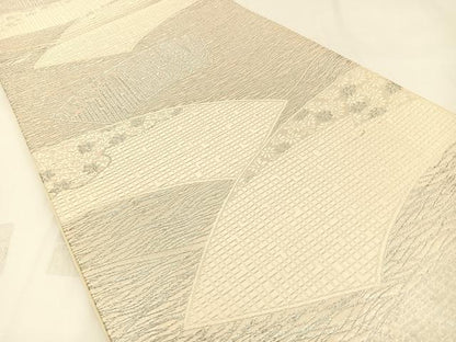 平和屋着物◎六通柄袋帯　唐織　地紙花文　銀糸　正絹　逸品　BAAW5410hj