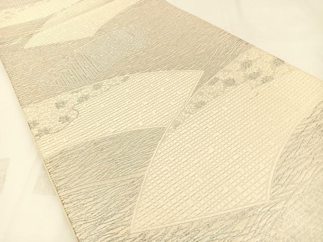 平和屋着物◎六通柄袋帯　唐織　地紙花文　銀糸　正絹　逸品　BAAW5410hj