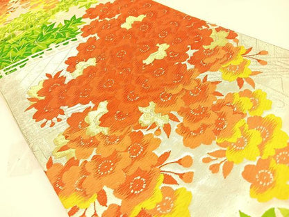 平和屋着物◎六通柄袋帯　唐織　渡橋桜楓文　金銀糸　正絹　逸品　BAAW5411hj
