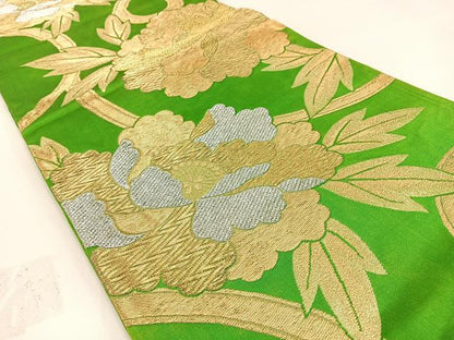 平和屋着物◎六通柄袋帯　牡丹　金銀糸　正絹　逸品　BAAW5412hj